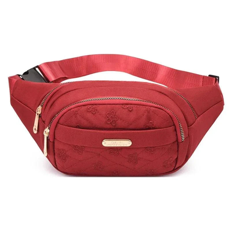 Women’s Nylon Waist Bag – Plaid Design - Red B