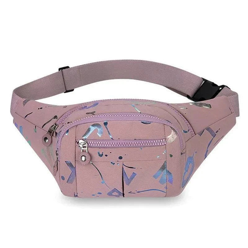 Women’s Nylon Waist Bag – Plaid Design - Purple C