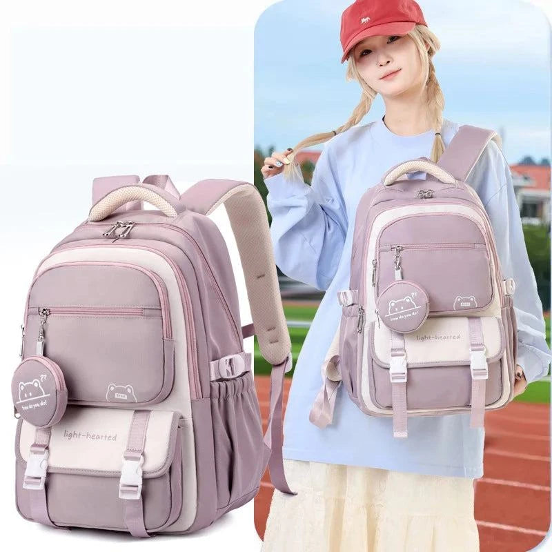 Cute School Backpack for Girls – Lightweight Oxford Primary School Bag - PURPLE