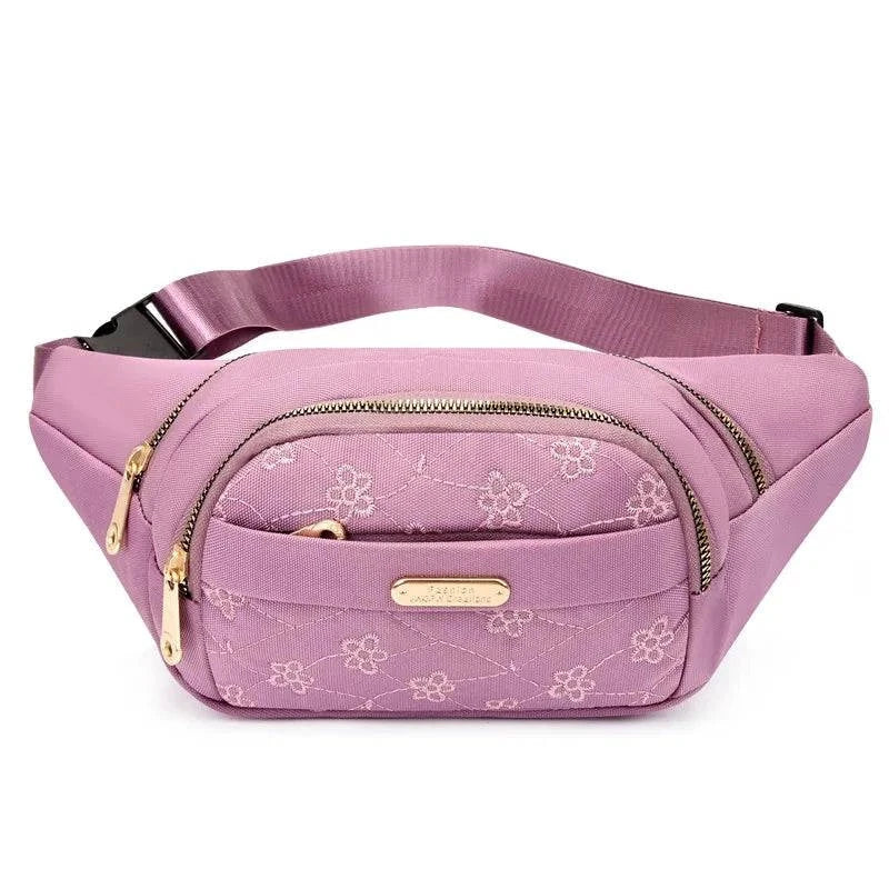 Women’s Nylon Waist Bag – Plaid Design - Pink B