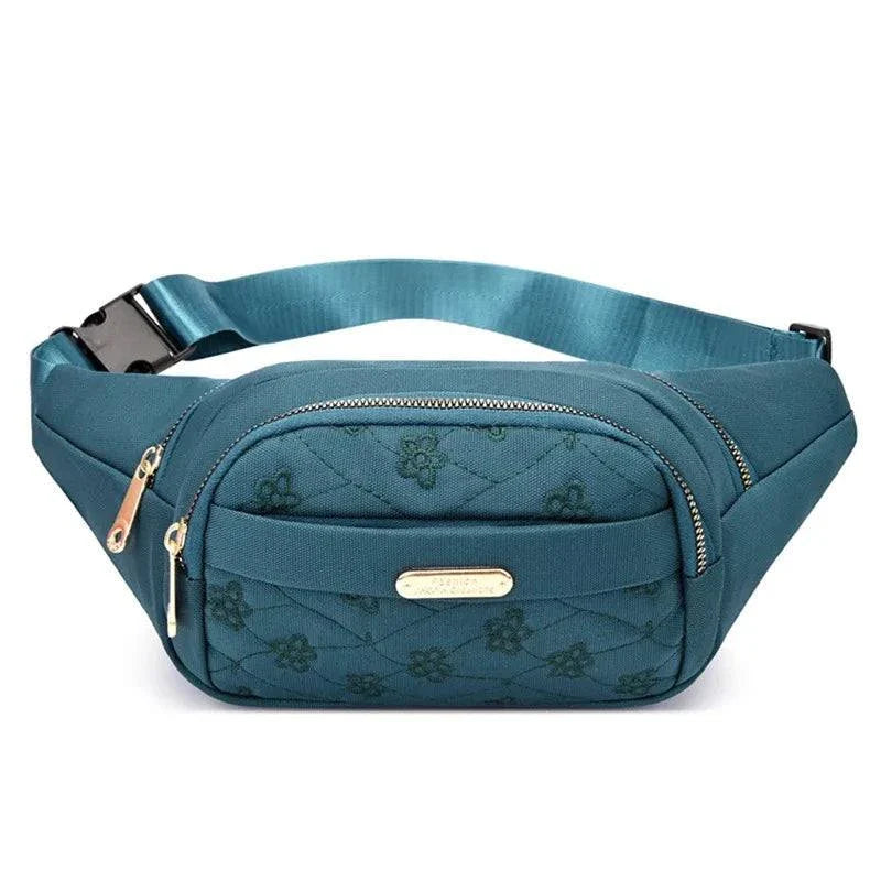 Women’s Nylon Waist Bag – Plaid Design - Green B