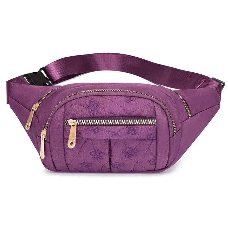 Women’s Nylon Waist Bag – Plaid Design - Purple