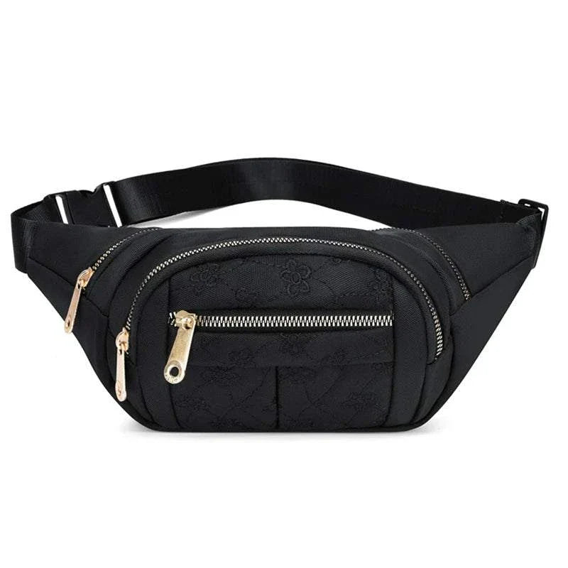 Women’s Nylon Waist Bag – Plaid Design - Black