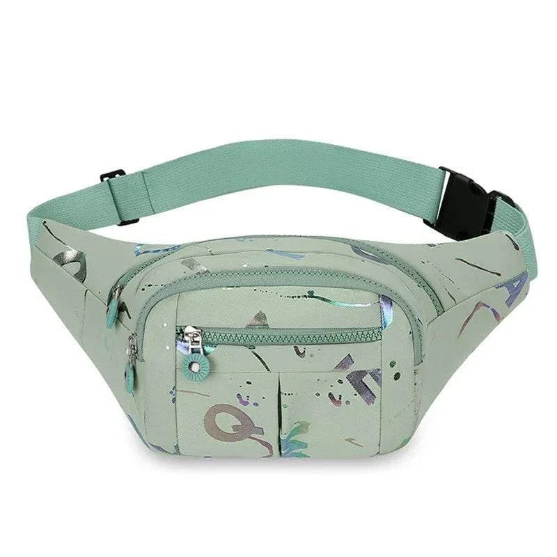 Women’s Nylon Waist Bag – Plaid Design - Green C