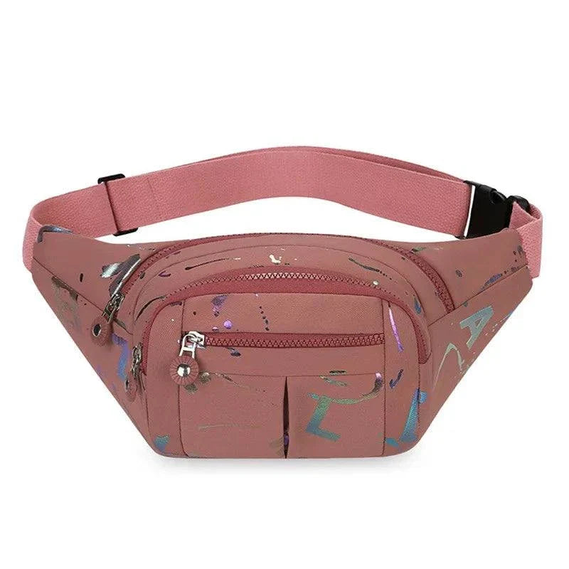 Women’s Nylon Waist Bag – Plaid Design - Dark Pink C
