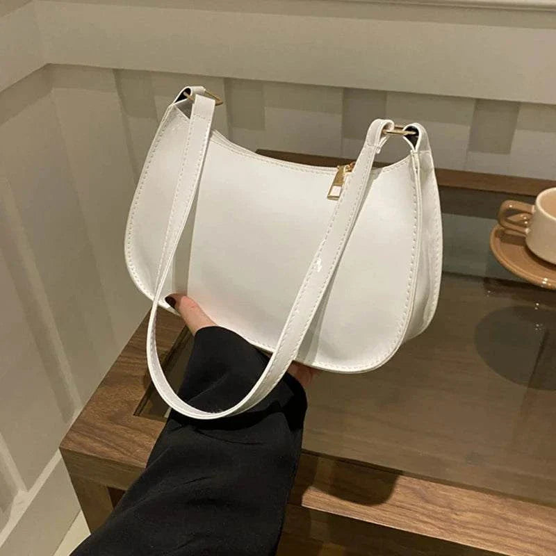 Minimalist PU Leather Shoulder Bag for Women - white