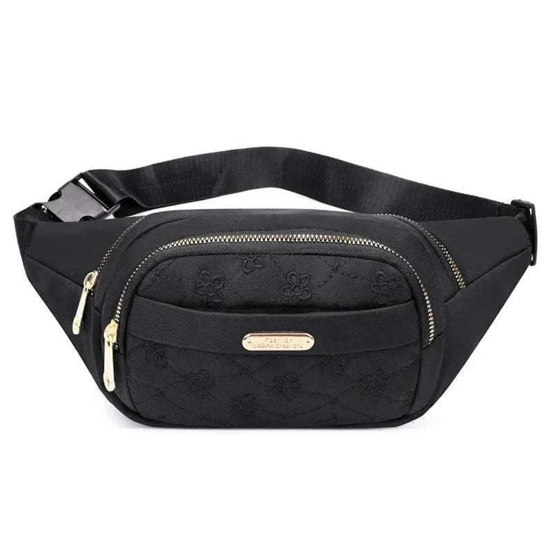 Women’s Nylon Waist Bag – Plaid Design - Black B