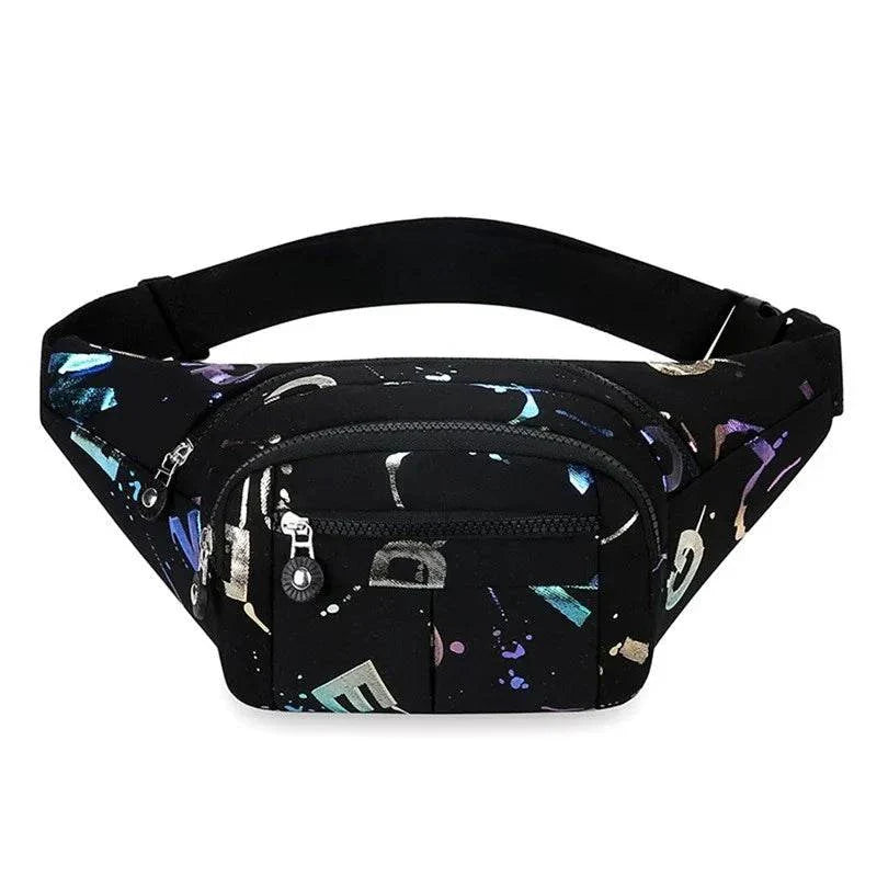 Women’s Nylon Waist Bag – Plaid Design - Black C