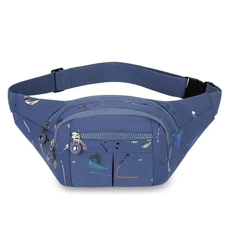 Women’s Nylon Waist Bag – Plaid Design - Blue C