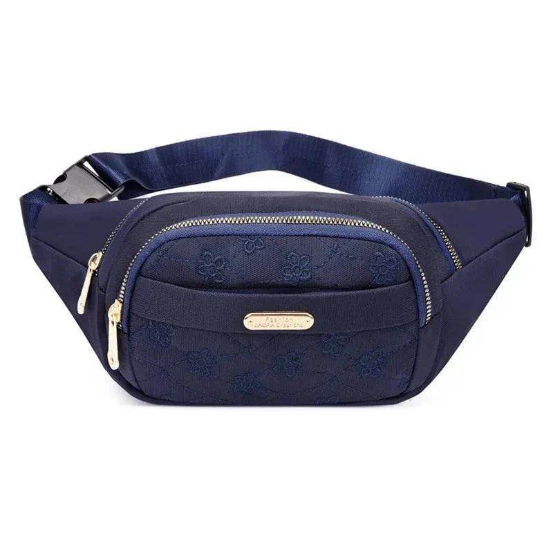 Women’s Nylon Waist Bag – Plaid Design - Dark Blue B