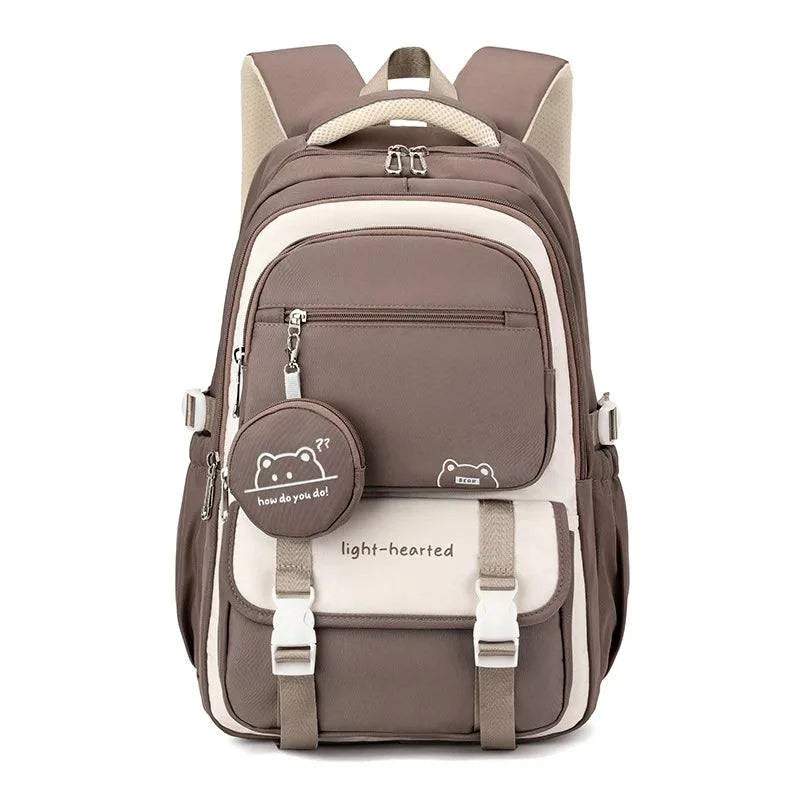 Cute School Backpack for Girls – Lightweight Oxford Primary School Bag - Khaki